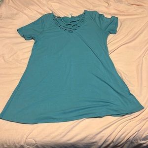 Teal criss cross shirt
